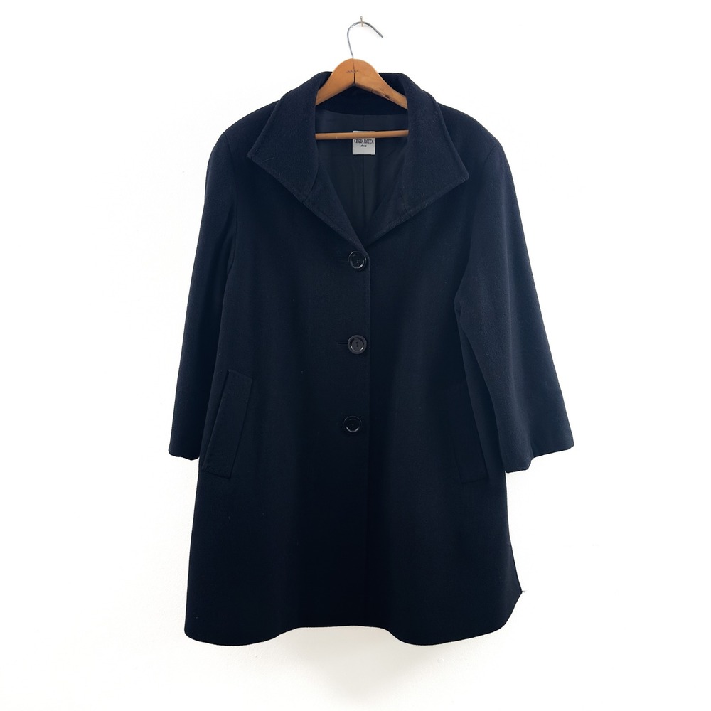 Cinzia Rocca Due Black Wool Angora‎ Blend 3 Button Mid Length Coat - 16